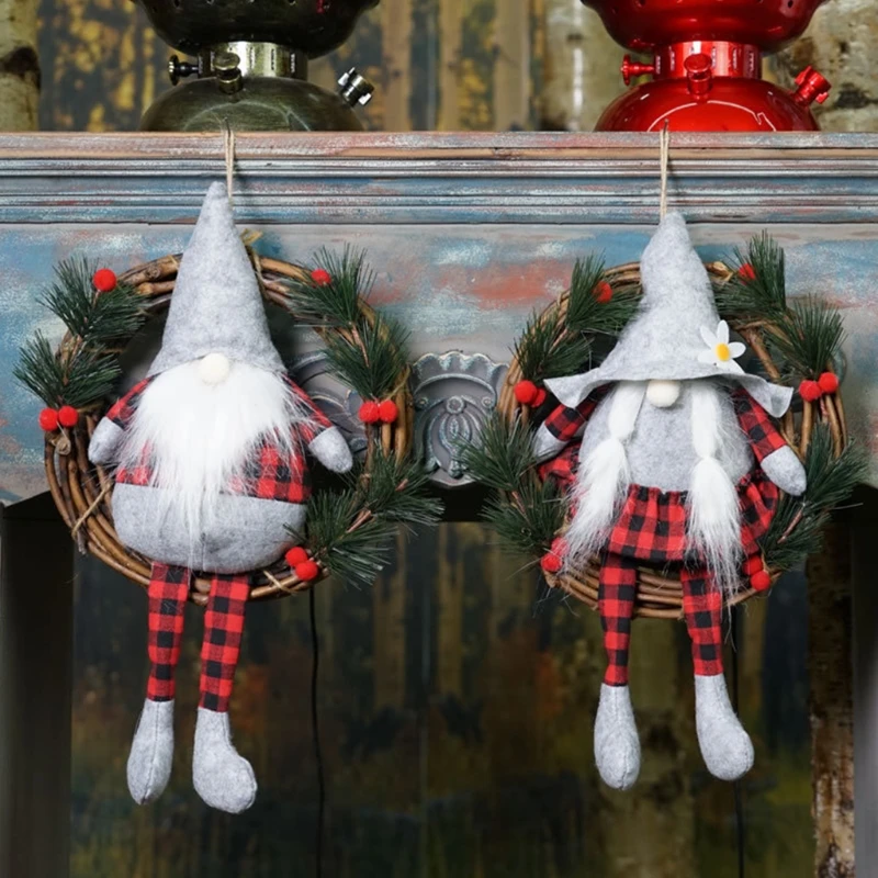 10 Hüvelykes Mesterséges Koszorú, Virág svéd Gnome tomte barátja Garland a bejárati Ajtó Karácsonyi Díszek Q0KA