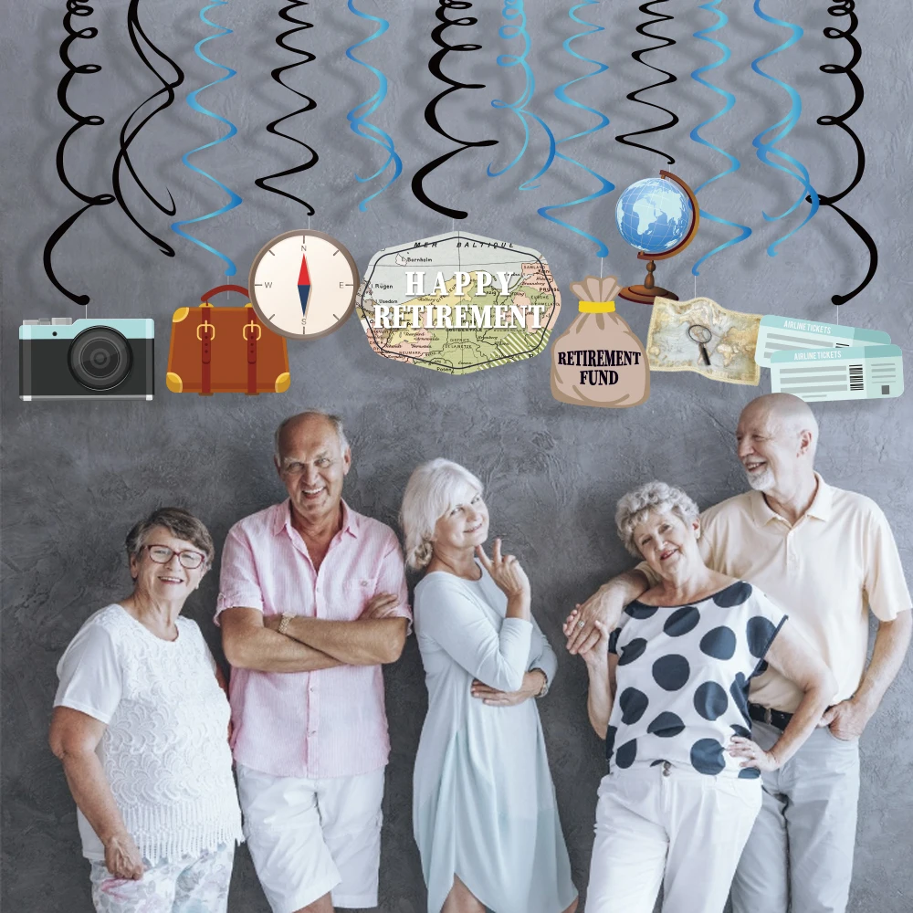 30db Párt Felső Örvény Dekoráció Boldog Nyugdíjas Alap Utazási Téma DIY Lóg Spirál Hátteret Fal Party Kellékek