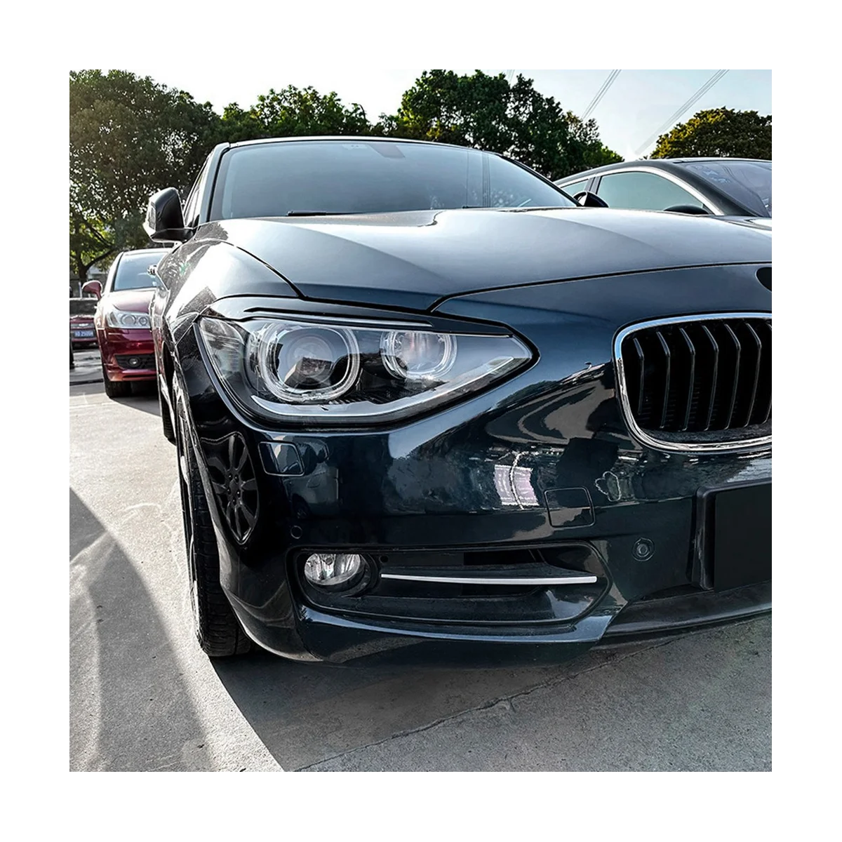 A BMW 1-es Sorozat F20 F21 Korai 2011-2014 Fényes Fekete Első Fényszóró Fedelét Köret Szalag Szemöldök Fedezze Trim Matrica