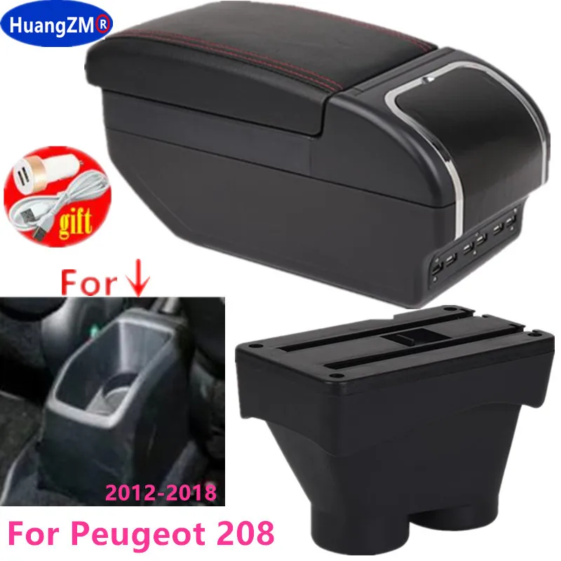 A Peugeot 208 Karfa Doboz 2012-2018 Tároló doboz Autós tartó Hamutartó Belső kiegészítők Utólag alkatrészek USB 2017 2016 2015