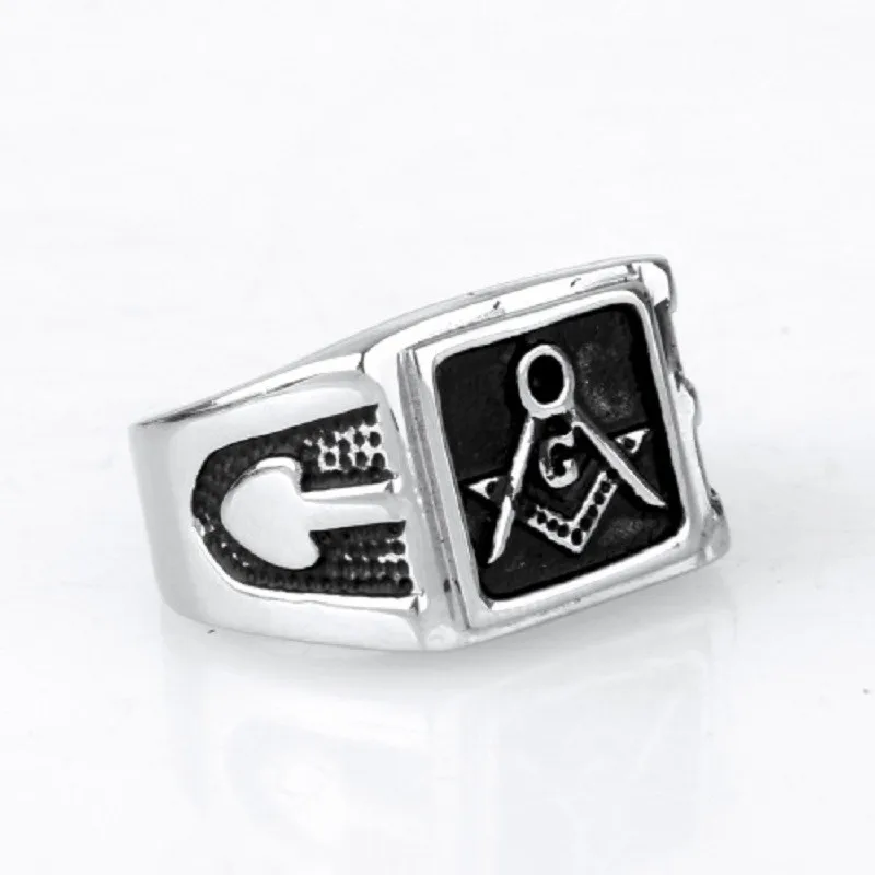 Férfi Ezüst színű Gyűrű Tér Ingyenes Mason Szabadkőművesség Szabadkőműves Gyűrű 316L Rozsdamentes Acél Gyűrű Ékszer