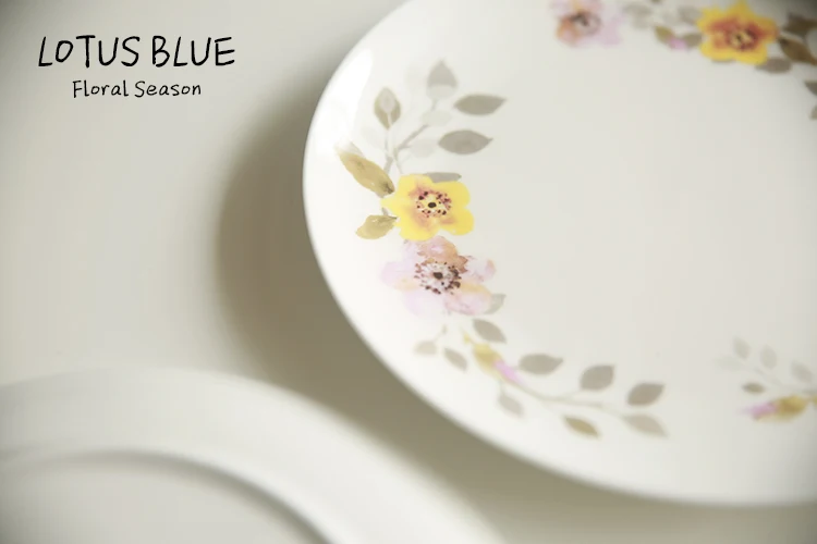 Kínai porcelán étkészlet Tányér Étel-mázas Virág, Sárga Virág Nyomtatott Steak Tányér Étel, Sütik, Ételek, 8 Cm Aranyos