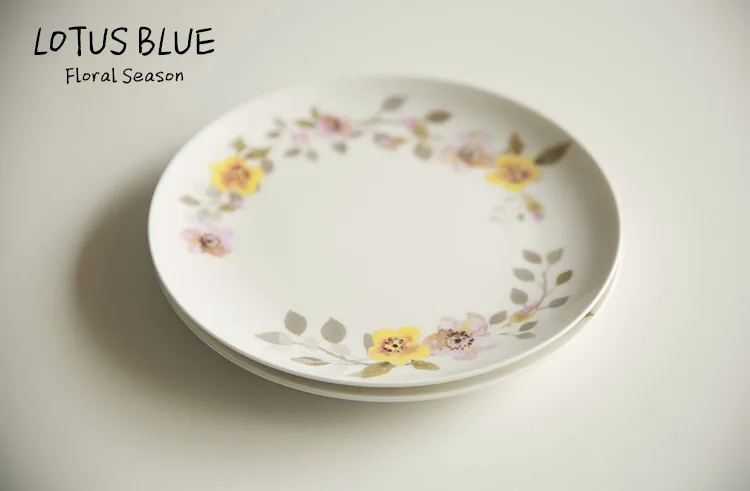 Kínai porcelán étkészlet Tányér Étel-mázas Virág, Sárga Virág Nyomtatott Steak Tányér Étel, Sütik, Ételek, 8 Cm Aranyos