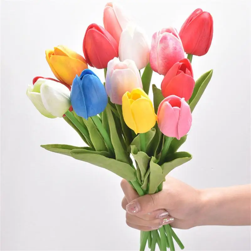 Mesterséges Virágokat Többszínű Tulipán Ál Tulipán Szára Igazi Érzem, Tulipán, Koszorú, Esküvői Csokor Dekoráció Virág Elrendezése