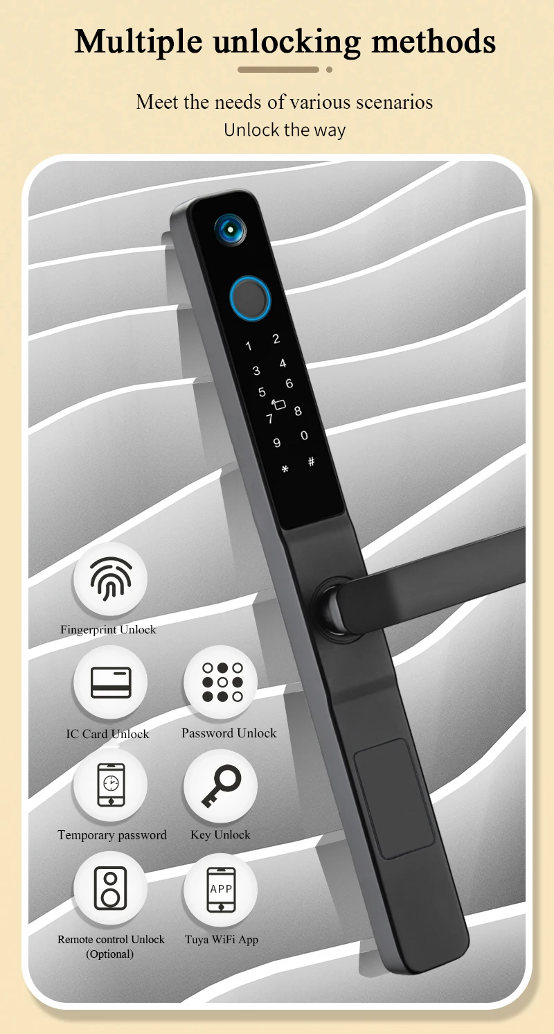 S617MAX Vízálló Kulcsnélküli Tuya App WiFi Jelszót Ujjlenyomat Kártya Okos Ajtó Zár Kamera