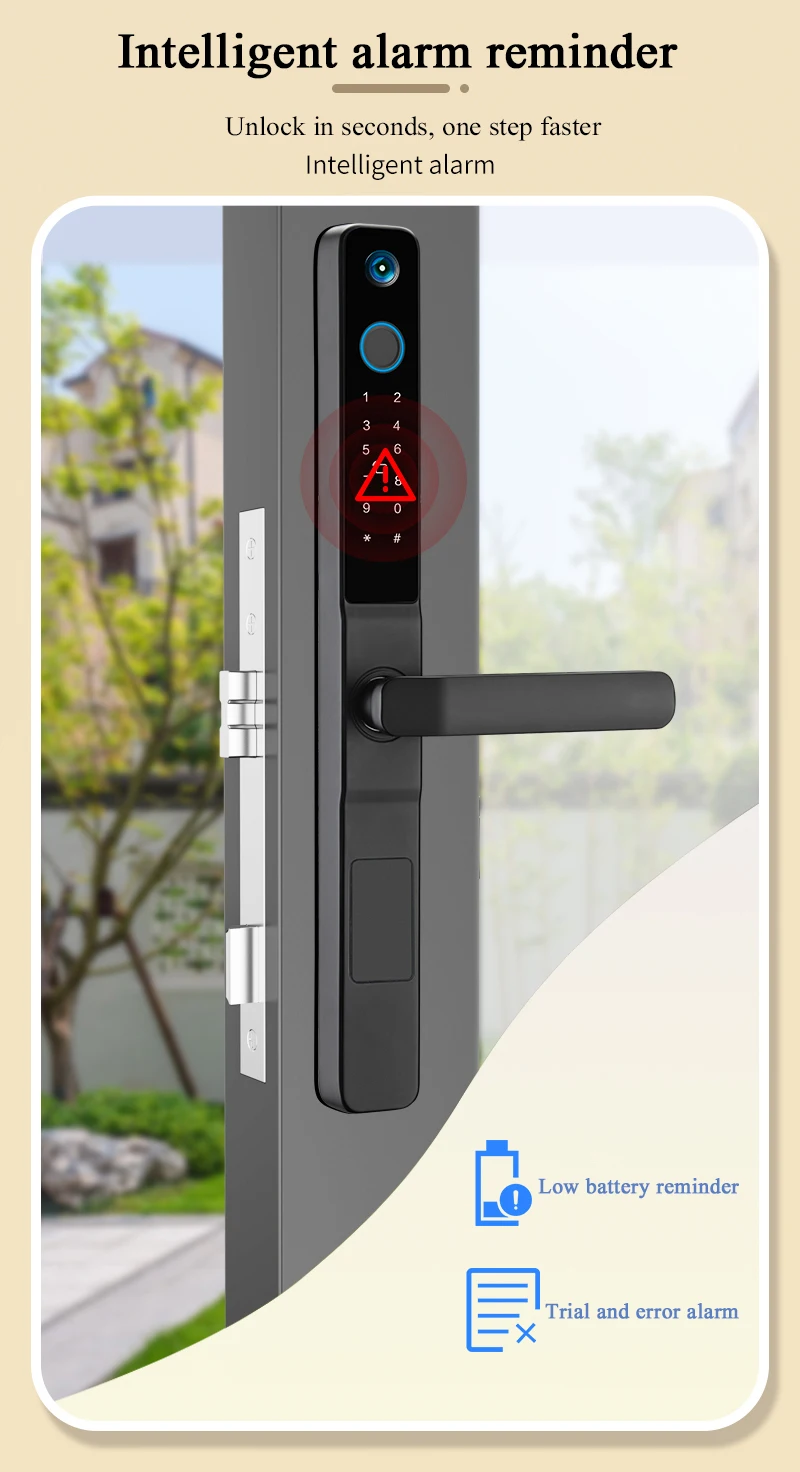 S617MAX Vízálló Kulcsnélküli Tuya App WiFi Jelszót Ujjlenyomat Kártya Okos Ajtó Zár Kamera