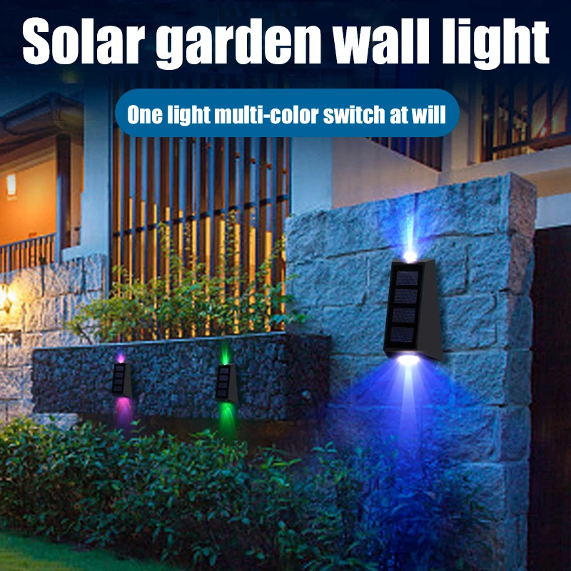 Szolár Fali Lámpák Kültéri Kerítés Lámpák LED Vízálló Napenergia Lépcső Lámpák Fel-Le RGB 7 Szín Változó Külső Terasz Fények