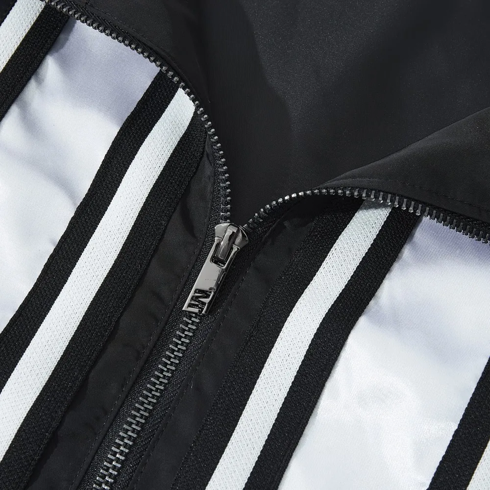 Tervező Csíkos ballonkabát Női Zip Fel Fekete Kabátok Túlméretezett Tavaszi Ruhák Nők 2023 Kabátok Férfi Széldzseki Streetwear