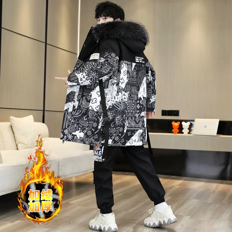Téli Vékony, Hosszú Ballonkabát, A Férfiak A Levelet A Nyomtatási Stílus Kapucnis Kabátban, Fekete Hip-Hop Streetwear Őszi Koreai Férfi Kabát