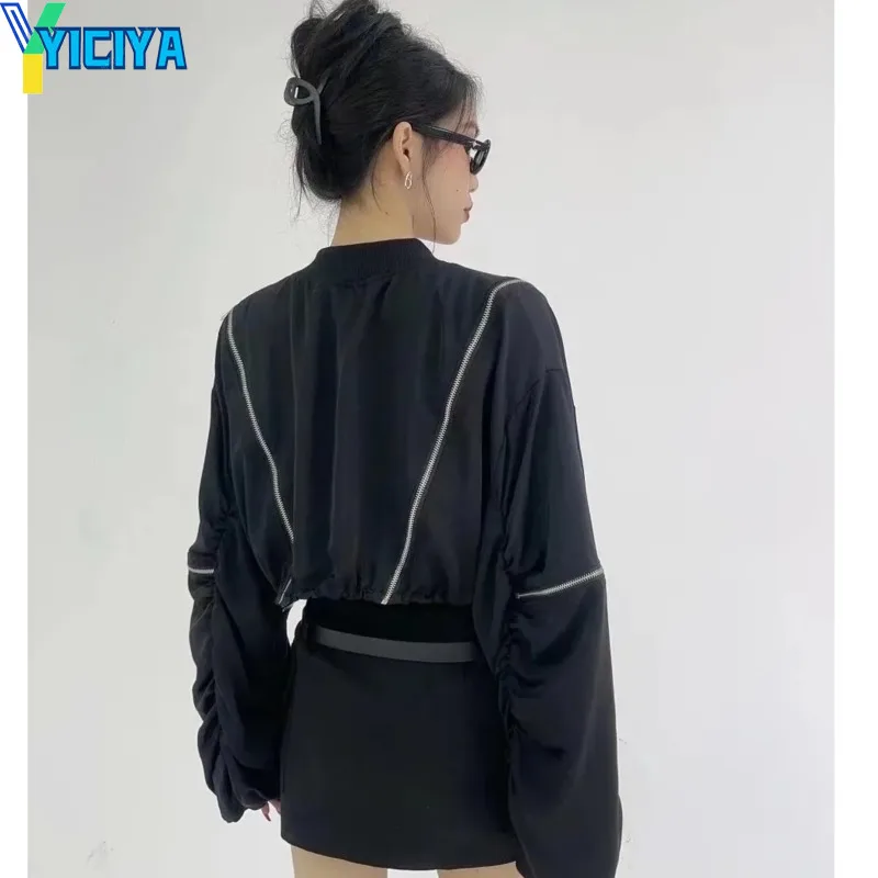 YICIYA egyetemi bomber dzseki női baseball Kabátok cipzár design értelemben racing fényvédő kabát Széldzseki új vintage Kabát felső
