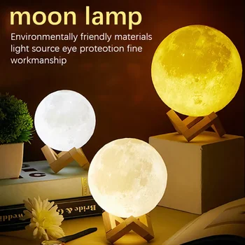 A Modern 3D-s Hold Lámpa 3Colors 7Colors Érintse meg Éjszakai Fény USB Újratölthető LED-Hold Fény Otthoni Dekoráció