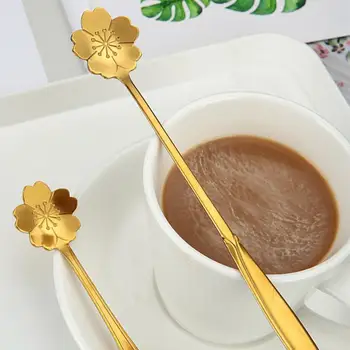 Fény Luxry Ajándék, Virág Kanál Kreatív Arany Kávét Kevergetve Hosszú Nyelű Kanalat Cseresznye Sakura Rózsa Alakú Desszert Kanál Tablewar
