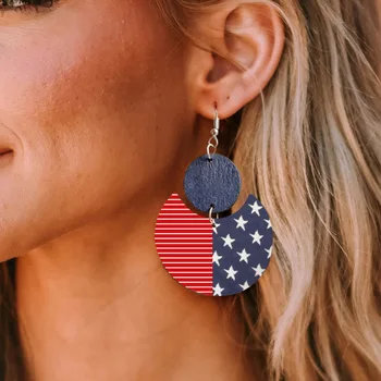 Kézzel készített július 4-én Hazafias Fa Fülbevaló Női Lány Amerikai Usa Zászló Könnyű Fülbevaló Ünnep a Nyugati Ékszer Ajándék