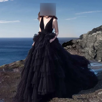 GUXQD Fekete Strand Mély V Esküvői Ruhák Nők High-End Bíróság Vonat Menyasszony Ruhák, Elegáns Vestido De Noiva Abendkleider