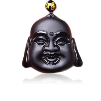Természetes Kő Matt Fekete Obszidián Buddha Fej, Nyaklánc, Medál, Charm Kínai buddha zen sok Szerencsét Trendi Medál A Férfiak/Nők