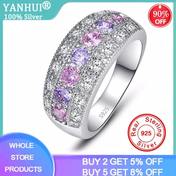YANHUI Luxus Női Lány Kristály CZ Kövekkel Gyűrű Bohém Tibeti Ezüst Rózsaszín Ígéret Gyűrű, Eljegyzési Gyűrűk, a Nők Ra0152