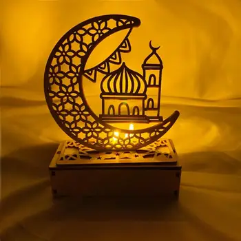 Ramadán Dekoráció Fa Világító Hold Lámpa DIY Fából készült Kézműves Haza Díszek Kreatív Tartós Világítás Dekorációs Lámpa