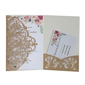 50pcs Csillogó Papír Lézerrel Vágott Esküvői meghívók DIY Nyomtatás üdvözlőlap Üzleti MEGHÍVÓ Kártya Party Esküvői Dekoráció