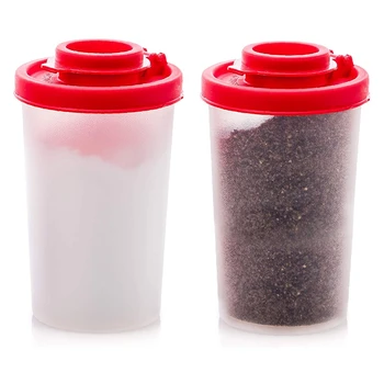 2 Nagy Só, Bors Shakers Nedvesség Bizonyíték sószóró Piros Takaró Fedél Műanyag Légmentes Fűszer Üveg Adagoló