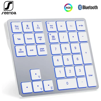 SeenDa Háttérvilágítású Bluetooth Numerikus Billentyűzet Laptop Száma Párna 34 Kulcsok 7-Színű Háttérvilágítás MacBook & Windows