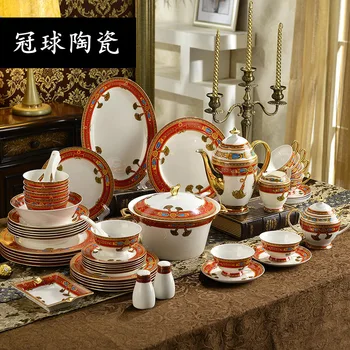 Európai stílusú 58 fej kínai porcelán edények meghatározott tál, tányér kávé készlet csomag mail high-end üdvözlő ajándék