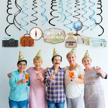30db Párt Felső Örvény Dekoráció Boldog Nyugdíjas Alap Utazási Téma DIY Lóg Spirál Hátteret Fal Party Kellékek