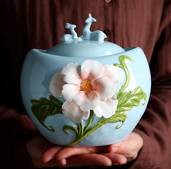 Kínai Kerámia Teás Doboz Vegyes Élelmiszer-Tároló Tartály Konyha-Tároló Tartály Kávé Tartály Kézzel Rajzolt Virág Tea Kanna Otthoni Dekoráció