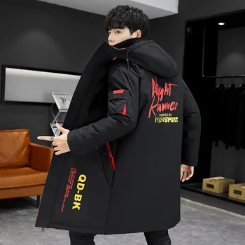 Téli Vékony, Hosszú Ballonkabát, A Férfiak A Levelet A Nyomtatási Stílus Kapucnis Kabátban, Fekete Hip-Hop Streetwear Őszi Koreai Férfi Kabát