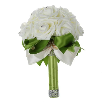 Gyönyörű Esküvői Csokor Menyasszonyi Koszorúslány Virág, esküvői csokor mesterséges virág, csokor fehér menyasszonyi csokrok-Zöld