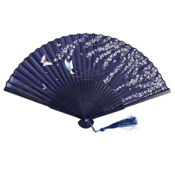 Összecsukható bambusz csipke kezét rajongó, sötét kék, pillangó-fehér virág