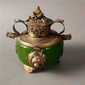 Jade Antik, Régi Mesterségek, Fehér Réz Mosolygó Buddha Táska Porcelán Füstölő Füstölő Dekoráció