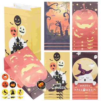 12 Db Papír Candy Táskák Halloween Party Dekoráció Cookie Tasak Kereszt Kezelni Szívességet Csomagolás