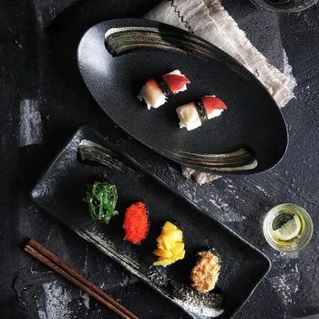 Kiváló Minőségű Japán Matt 11 Cm Kerámia Lemez, Háztartási, Ovális, Téglalap Alakú Tortát Sushi Tempura Gyümölcs Étkészlet Tányér Saláta