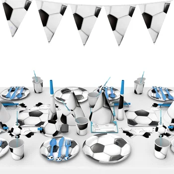 Fehér Foci fél csésze szalma candy doboz Szögletes tányér, Szalvéta zászló foci Parti dekoráció Boldog Szülinapi party Kellékek