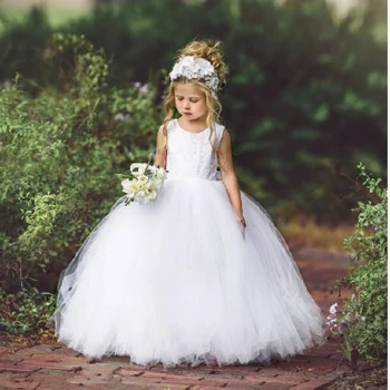 Virág Lány Ruhák Esküvői Puszta Ujjatlan Padló Hossza Csipke Rátét Vissza Gyermekek Szépségverseny Ruhák Hercegnő Ünnepség