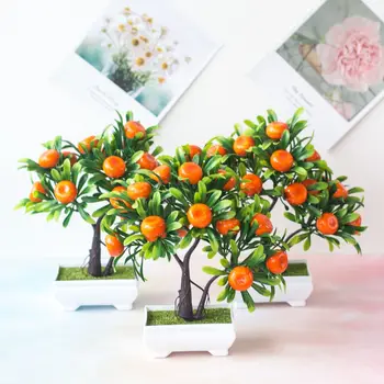 Mesterséges Gyümölcs, Narancs Fa Cserepes Bonsai Asztal Otthon Kert Iroda Dekoráció Hamis Növények