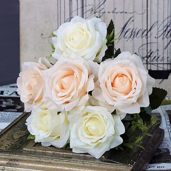 YO CHO 6 Fej/Csokor Rózsát Mesterséges Virág Dekoráció, Selyem Rózsa, Bazsarózsa Hamis Virágok Fehér Esküvői Haza Party Dekoráció