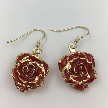 24 KARÁTOS Aranyozott Természetes Tartósított Vörös Rózsa Fülbevaló Virág, ékszerek, Esküvői Vendég Ajándékokat Valentin-Napi Ajándék
