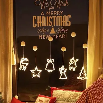 2022 LED Ablak függő Lámpák Karácsonyi Dekorációs Fények, Télapó, Hóember, Rénszarvas Csillag Alakú karácsonyfa Party Dekoráció Fény