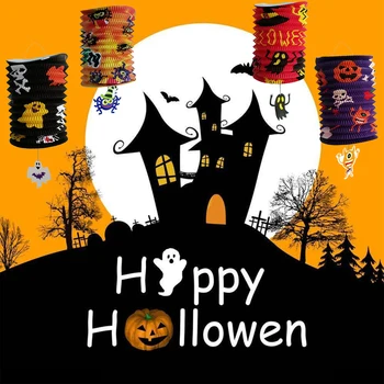 Kézműves Led Halloween Papír Akasztás Lámpás Összecsukható Díszítő Fesztivál, Dekoráció Fesztivál Ünnepi Buli Itthon Udvaron Dekoráció