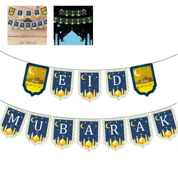 Eid Mubarak Banner Csillogó EID Levél Papír Sármány Garland Iszlám Muszlim Mubarak Ramadan Dekoráció Fesztivál Party Kellékek