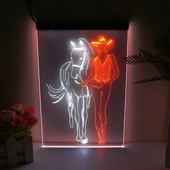 Nyugat lovaspásztor lányok Ló Sör, Bár, 2 Színes Kijelző LED Neon Sign lakberendezés Új Év Fal Esküvői Hálószoba 3D Éjjeli Lámpa