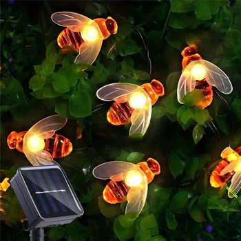 12M Solar Kültéri Világítás, Szimuláció mézelő Méhek Vízálló 8 Módok LED Power String Lámpa Tündér Világítás Ünnep lakberendezés Kert