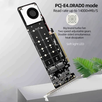 4 Lemez NVME Raid PCI-E4.0X16 bővítőkártya kétoldalas hőelvezetés a LED Támogatása 2230/2242/2260/2280/22110mm