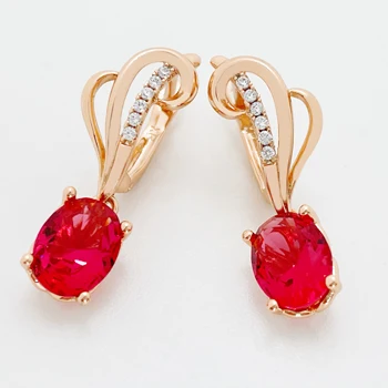 Új Divat Vörös Lila Hosszú Karika Fülbevaló 585 Rose Arany Természetes Cirkon Nők Luxus Stílusú Ékszerek