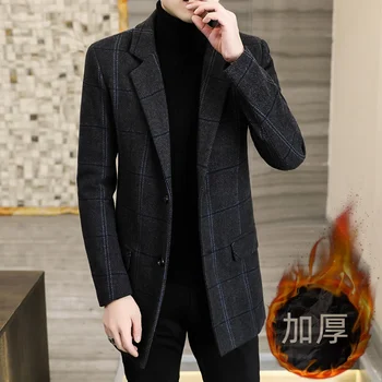 2023Fashion high-end boutique trend jóképű plus pamut férfi koreai változat, slim alkalmi kabát, közepes hosszúságú gyapjú ballonkabát