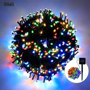 12M-103M Napelemes LED String Fények Tündér Garland RGB Vízálló Karácsonyi Ünnepi Parti Kert Kerti karácsonyfa Dekoráció Lámpa