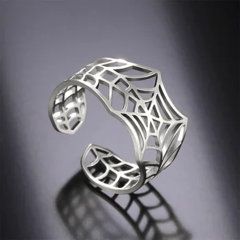 A Forma Pókháló Rozsdamentes Acél Gyűrűk a Nők, a Férfiak a Fiú Hűvös Állatok Gyűrű Állítható Ujj Gyűrű Halloween Divat Ékszerek