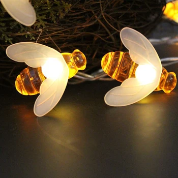 Napenergia String Fény LED Aranyos Méh Külső Fény Esküvői Otthon Kert Kerti Parti karácsonyfa Méhecske Csillagos Tündér Dekor Lámpa