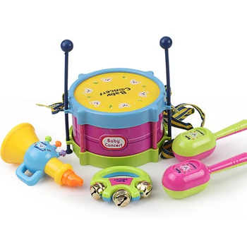 A gyerekek Hangszer Játékok Dob Készlet Tartalmaz Dob Alsócomb Bell Homok Kalapács Trombita Fiúk Lányok Éves 3+